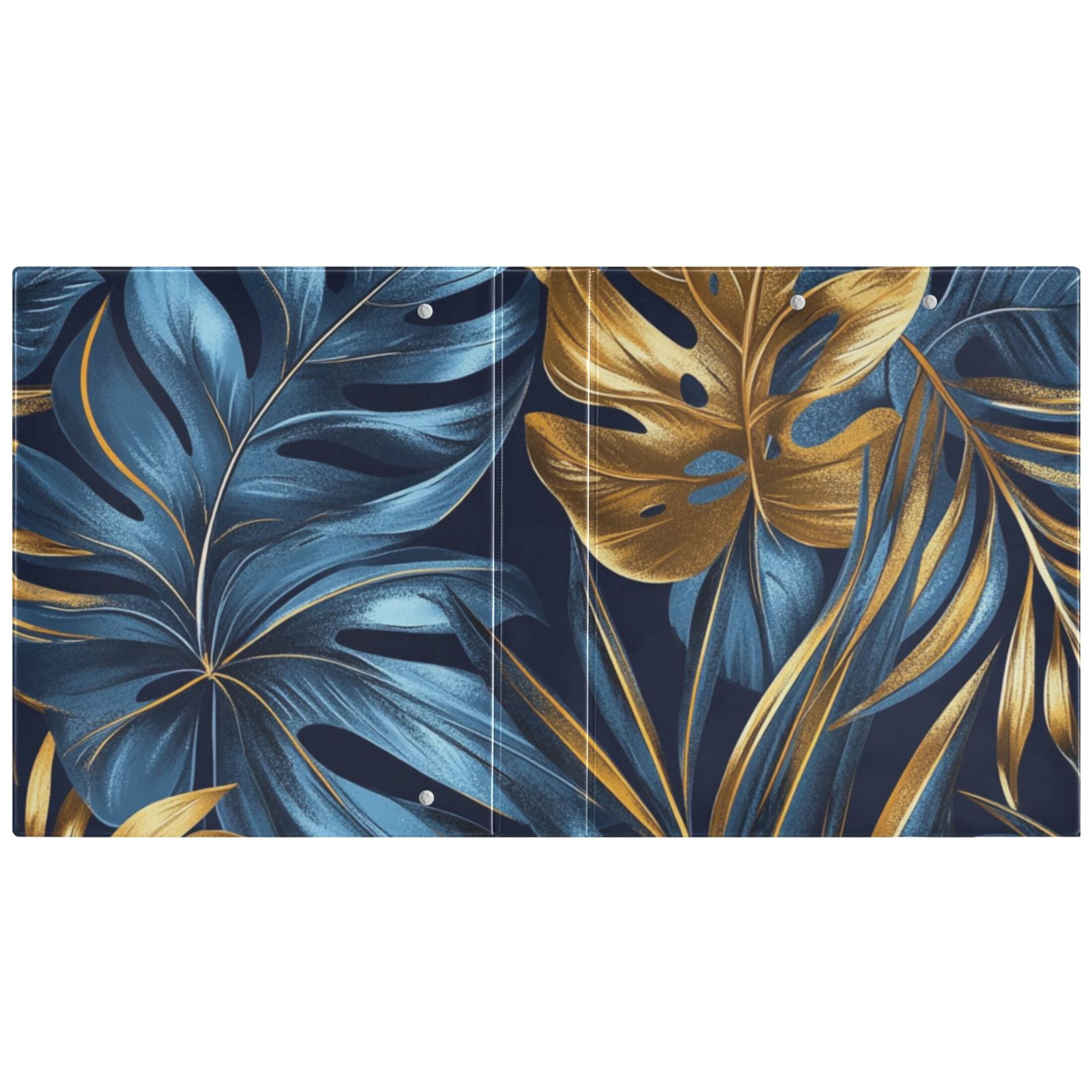 Blue and Gold Leaves 3 Ring Binders 1.5 inch Hardcover File Folders with Interior Pockets A4 Size Organizer for School Office Hospital