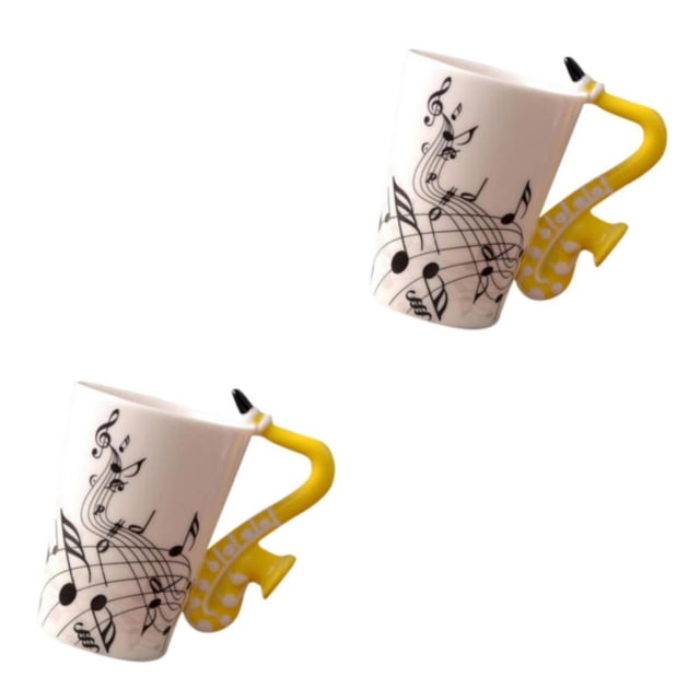 Billuyoard Taza de cerámica taza de café taza de instrumento regalo creativo saxofón amarillo Saxofón amarillo 10x7.5 cm 2Conjunto