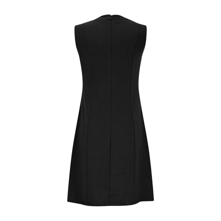 asdoklhq Cocktail Dresses Wedding Guest Dress Black Semi Formal Dresses Grown Women's Solid Color Sleeveless Button Casual Elegant Dress Black 2X