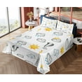 thumbnail image 4 of Ambesonne Cloud Emoji Fitted & Top Sheet Set with Sham, Rain Sun and Tornado, White Mustard Pale Grey, 4 of 5