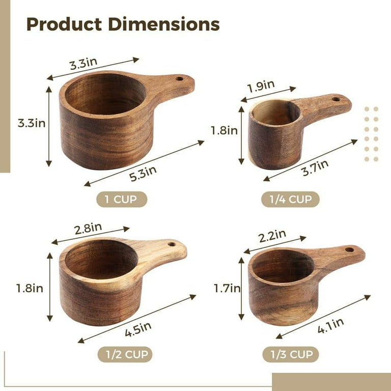 Wood Measuring Cup Set of 4, Nestable Natural Wooden Measuring Cups, 1,  1/2, 1/3, 1/4 Cup Sizes, Kitchen Utensils for Measuring Flour, Sugar,  Spices