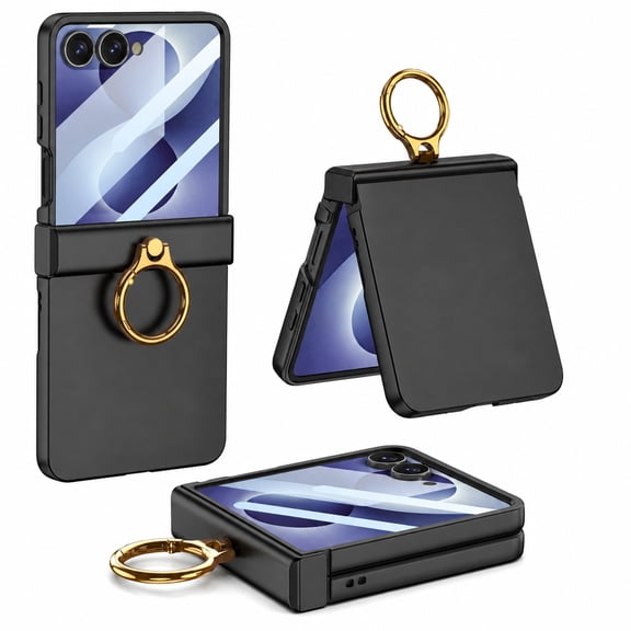Corliven for Samsung Galaxy Z Flip8 Case with Tempered Glass, Hinge Protection, Ring Holder Kickstand and Shock Absorbing Design, Black
