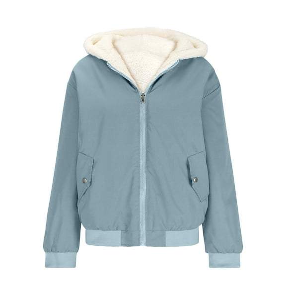 ShomPort Women Hooded Fleece Lined Zip up Jackets with Pockets Casual Fall Winter Long Sleeve Solid Color Coat Outerwear