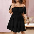 thumbnail image 4 of Blmnix Summer Dresses for Women Tent Waisted Plus Size Dress Square Neckline Short Sleeve Black Cocktail-Length Dress for Women,XL, 4 of 6
