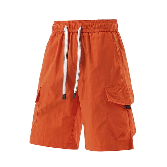 TEAJOPSUU Men's Cargo Shorts Plus Size Casual Elastic Waist Drawstring Quick Dry Gym Beach Sports Shorts with Pockets E-Orange