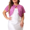thumbnail image 2 of DARING DIVA Plus Size Lace Shrugs Sheer Short Sleeve Bolero Tops 1X Purple, 2 of 6