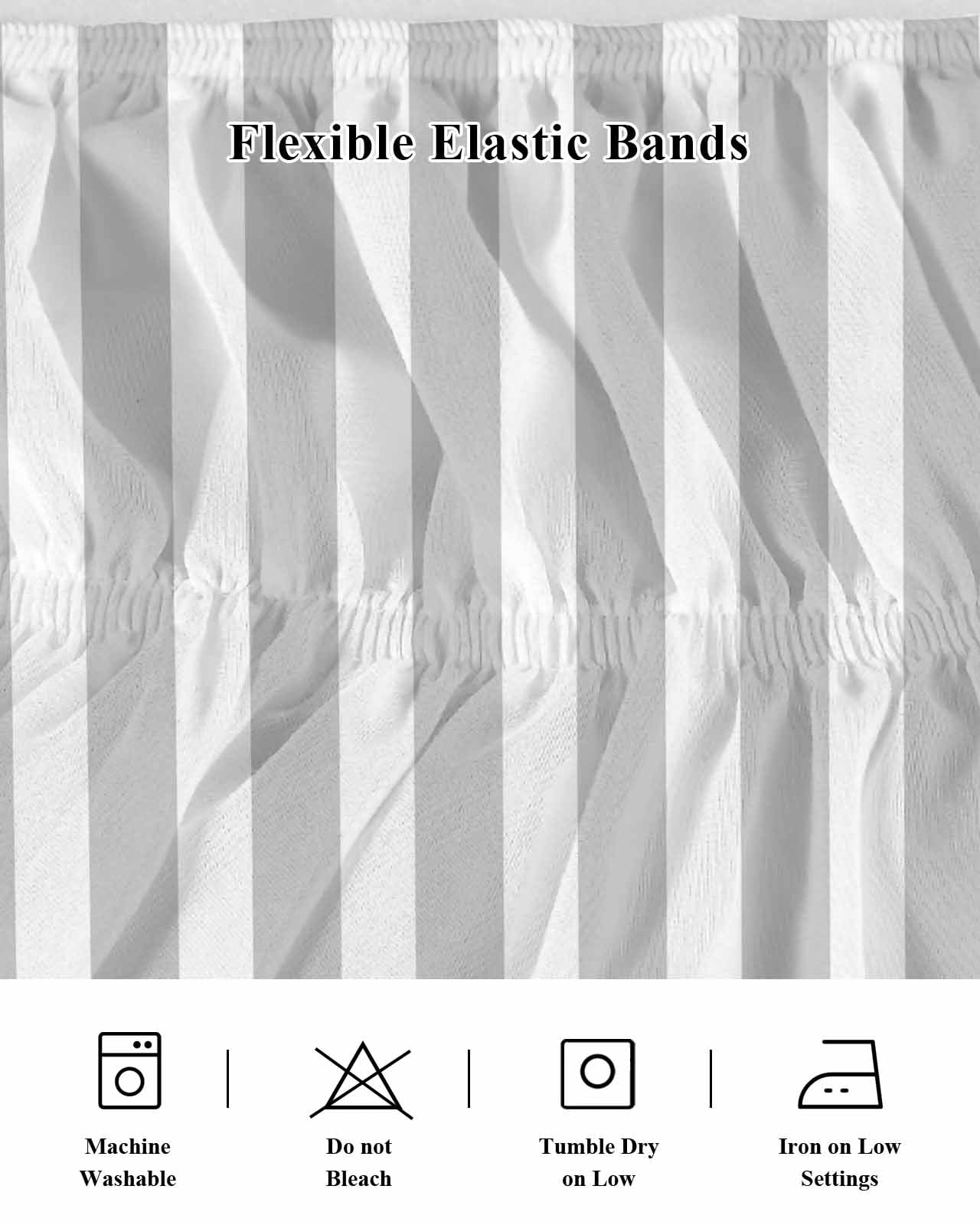 Grey Striped Bed Skirt King Size, Modern Farmhouse Gray White Stripes Wrap Around Bed Skirting with Adjustable Elastic Strap, Dust Ruffled Pleated Bedskirts 18 Inch Drop for Bedroom King Beds