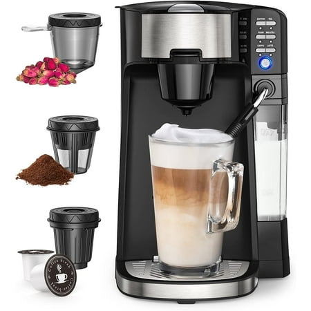 Boly 6-In-1 Coffee Maker with Auto Milk Frother Single Serve Coffee Tea Latte and Cappuccino Machine Compatible With Capsule & Ground Coffee Compact Coffee Maker