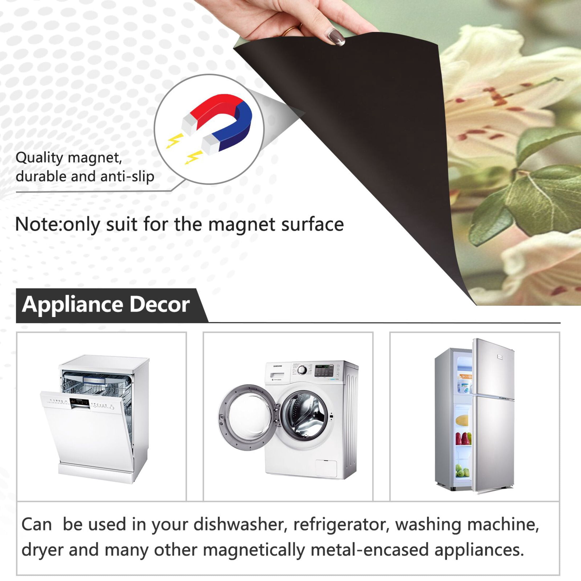Ryvnso Hummingbird Floral Dishwasher Magnetic Refrigerator Magnet Cover Kitchen Art Panel Decal Sticker Home Decorative 23"x26"
