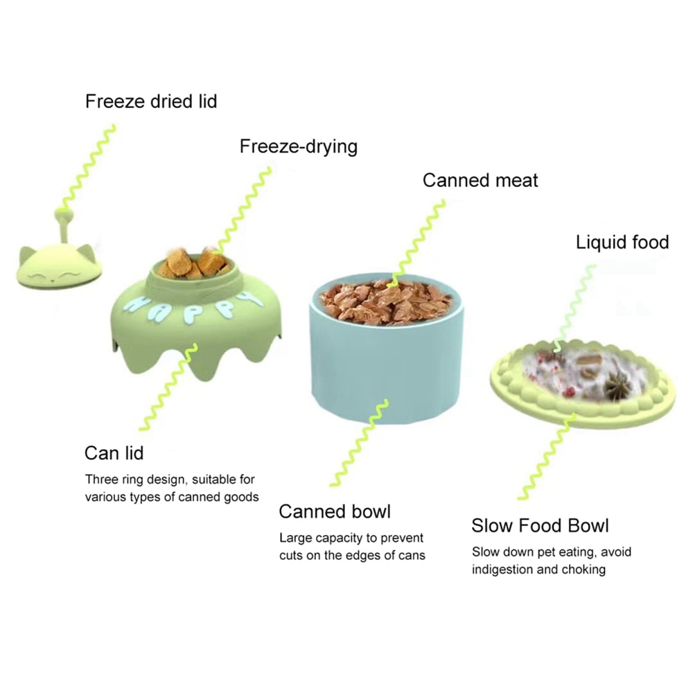 Cat Birthday Cake Bowl includes Cat Slow Feeder Bowl, Cat Food Bowl, Pet Food Can Cover - Cat Birthday Party Supplies