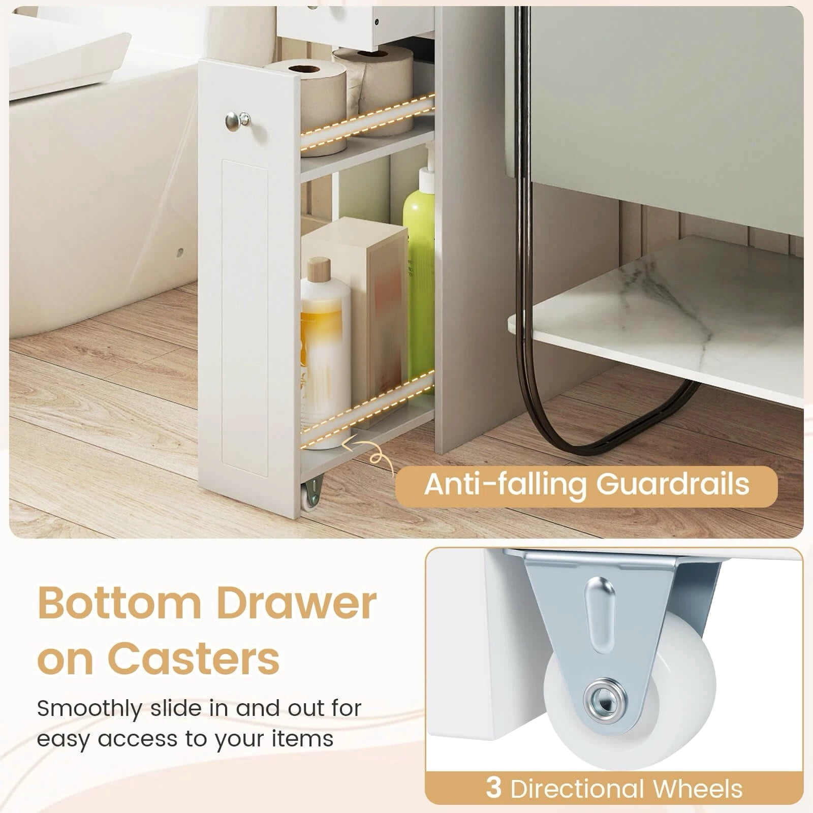 Harmijoy Small Bathroom Storage Cabinet 4-Tier Narrow Toilet Side Storage Cabinet