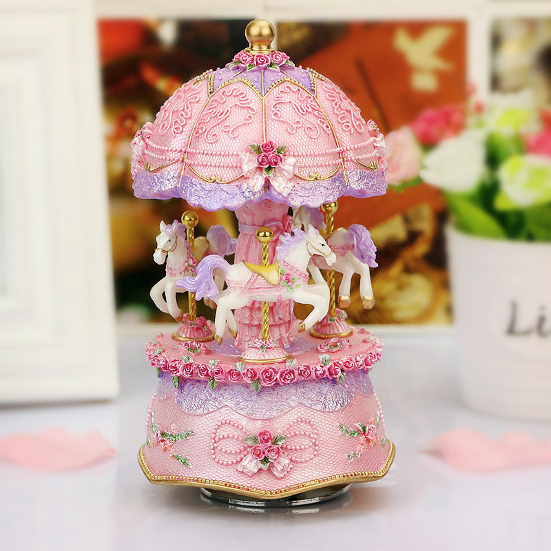 Carousel Music Box Horse Christmas Girls Musical Luxury 3 Horses Rotate ...