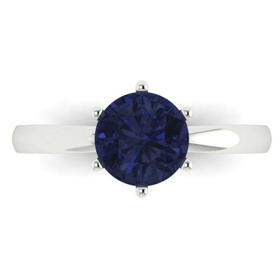 1.5 ctw Solitaire Anniversary Ring for Women | Round Cut Simulated Blue Sapphire | Hyperallergenic Solid 18K White Gold