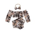 thumbnail image 2 of goowrom Little Girls Outfit, Off Shoulder Floral Printing Crop Top, Shorts, 2 of 9
