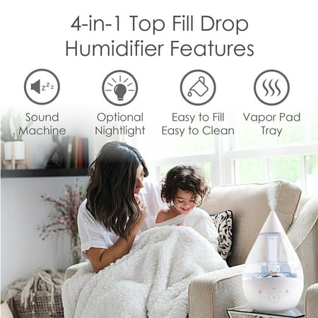 CRANE - 1 Gal. Drop Cool Mist Humidifier with Sound Machine - Grey