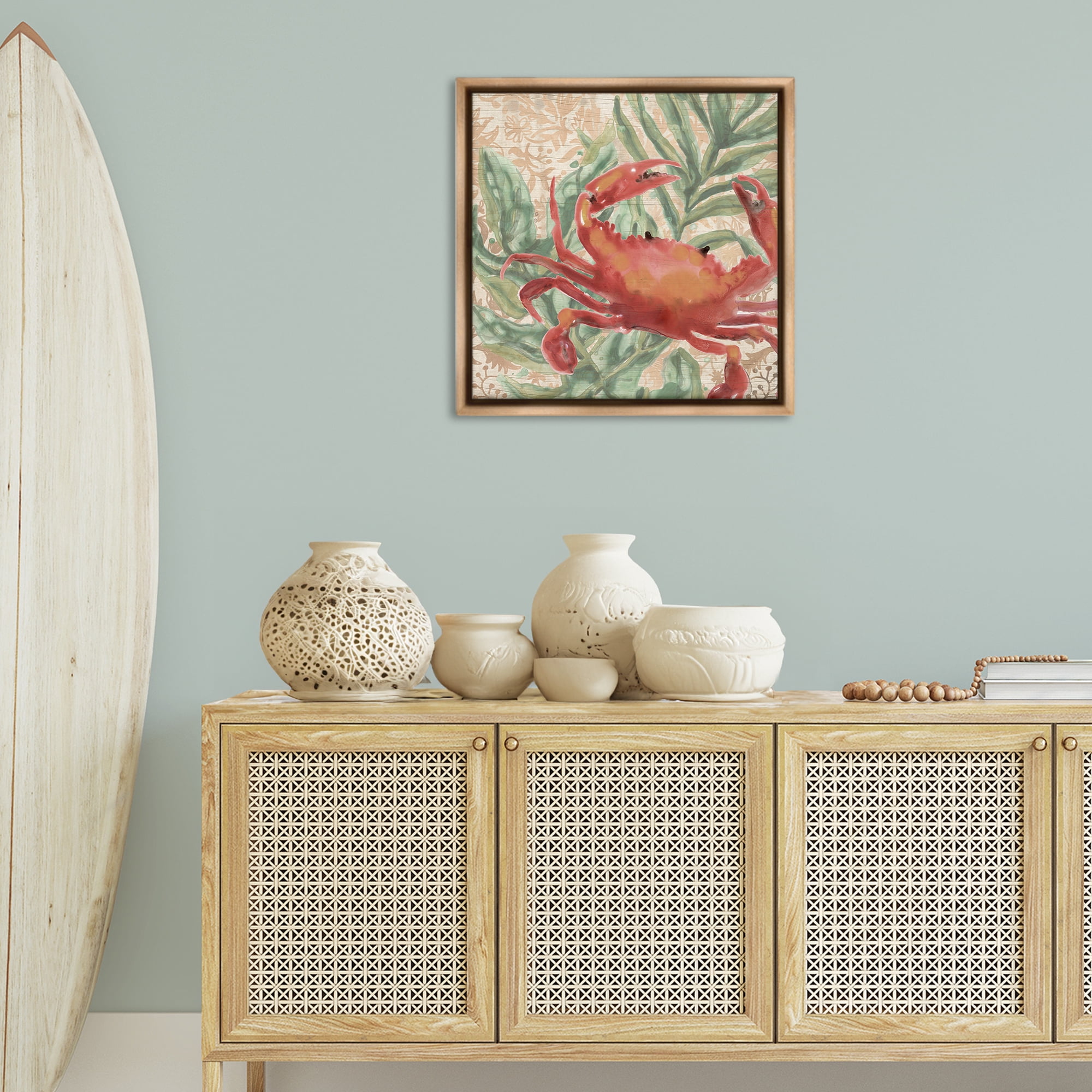 Stupell Industries Crab on Palm Leaves Animals & Insects Painting Brown Floater Framed Canvas Art Print Wall Art, 25 x 25