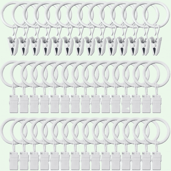 Curtain Rings with Clips, 44 Pack, 1 Inch Inner Diameter, White