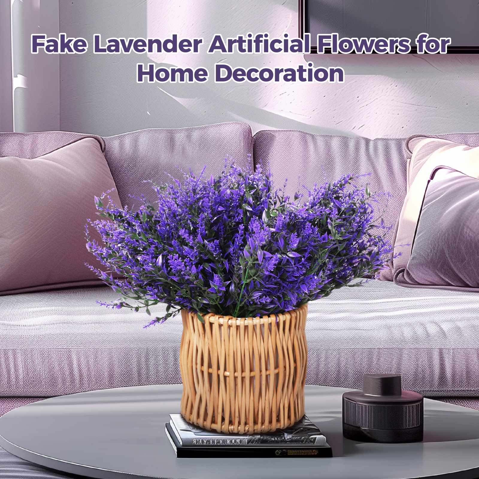 24PCS Fake Lavender Artificial Flowers, Plastic Purple Lavender Bouquet for Wedding, Home, Office Decoration