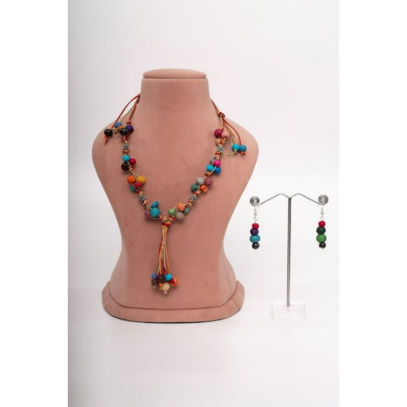 Bohemian Rainbow Beaded Lariat Necklace Set