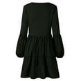 thumbnail image 7 of Winter Fall Dresses for Women Wedding Guest Long Sleeve V-Neck Solid Loose Dress Lantern Sleeve Fashion Dress, 7 of 7