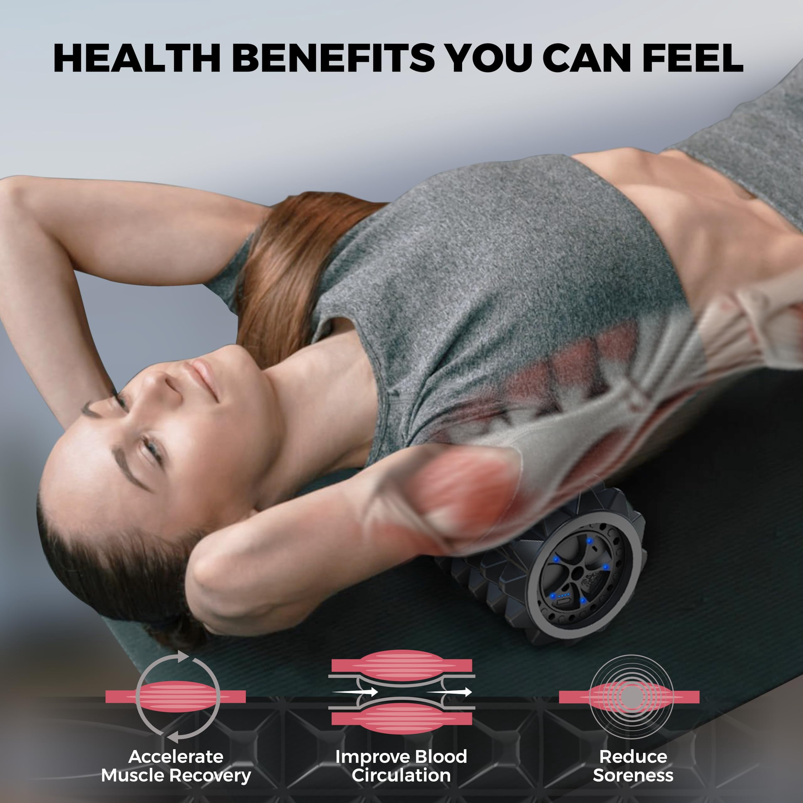 Nordic Lifting Vibrating Foam Roller – 5-Speed Deep Tissue Back Roller for Muscle Massage & Recovery- Black