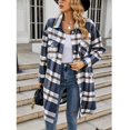 thumbnail image 2 of Abrigo azul marino de largo medio con cuello y cierre de botones, talla M Plaid Chic, 2 of 6