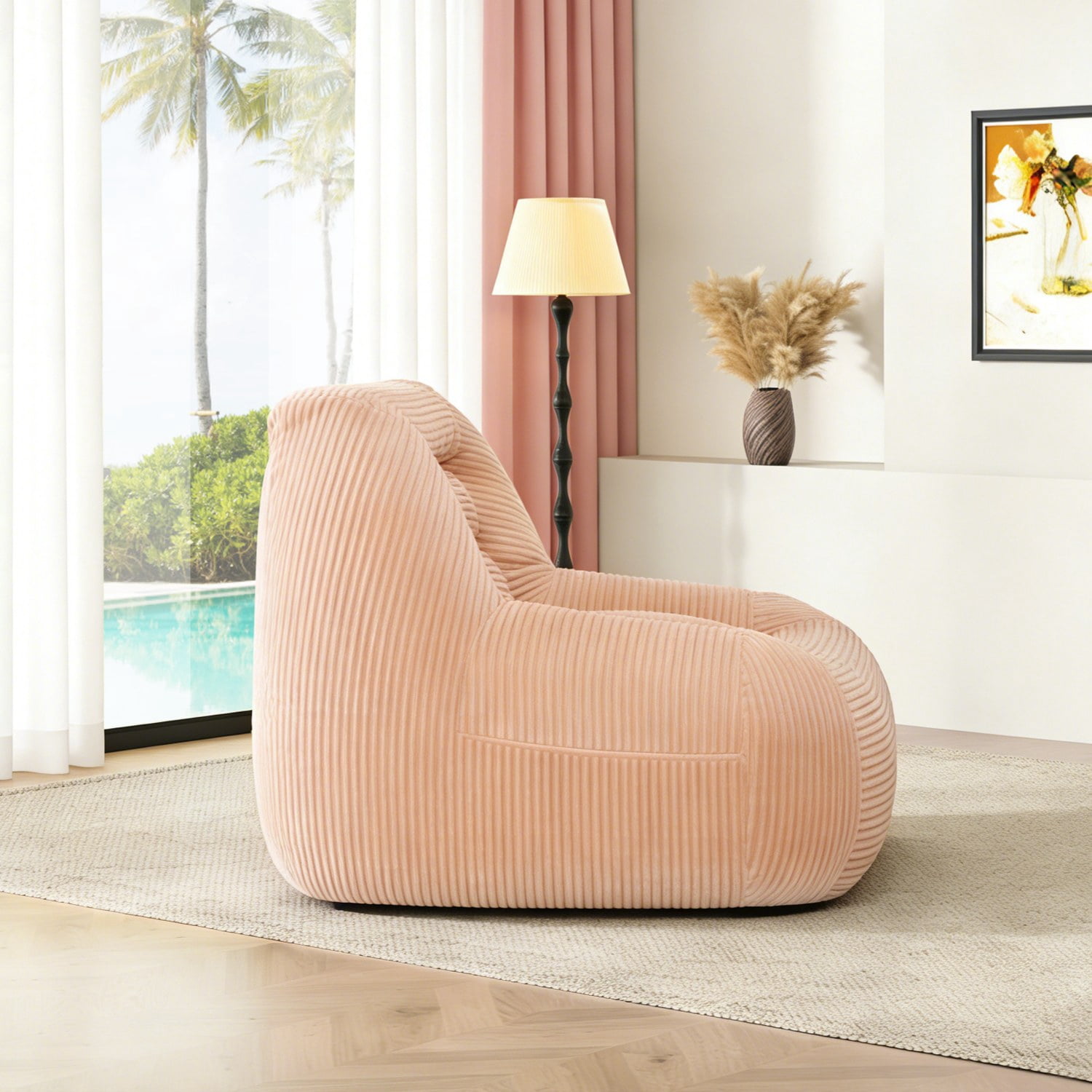 Corduroy Fabric Beanbag Couch for Living Room, Bedroom & Dorm, Cozy Fluffy Cloud Mini Couch,Pink