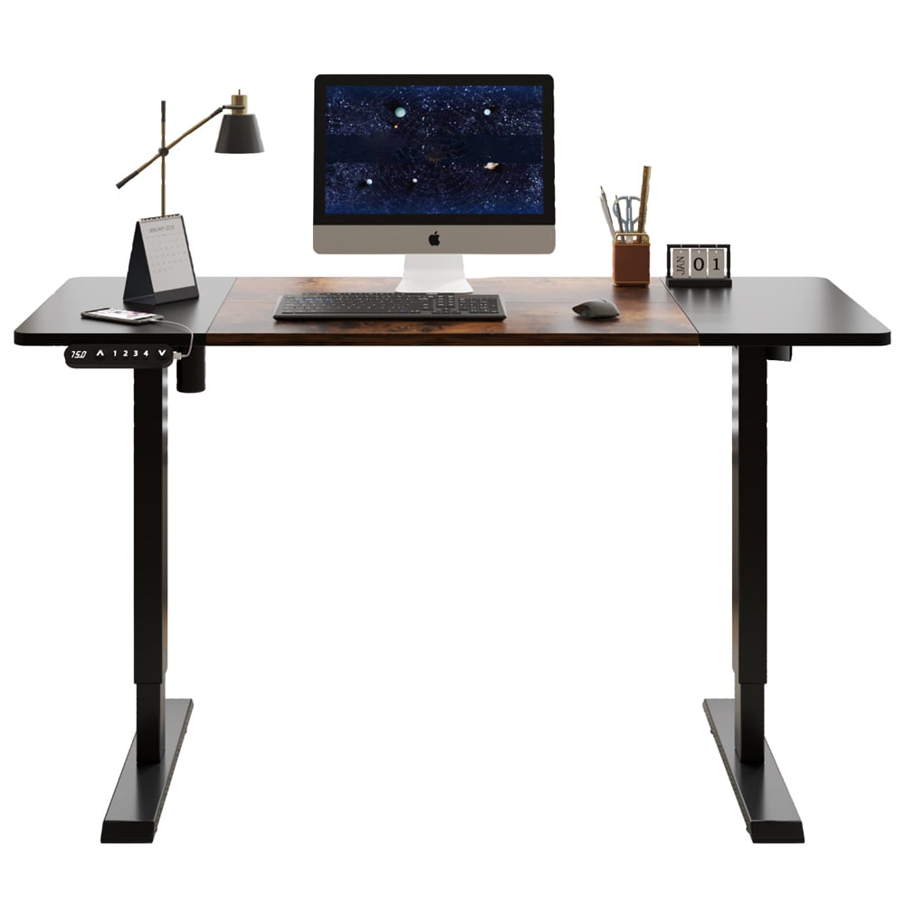 55" Electric Standing Desk,Office Table & Sit Stand Up with Adjustable Height,Rising Desks for Home Office,USB,LED,4 Programmable Memory Buttons (Black+Brown)