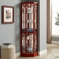 thumbnail image 4 of LiviNest Corner Curio Cabinet with Lighted Display & Adjustable Glass Shelves: Transitional Style Wooden Cabinet for Home Decor & Collectibles - 6-Tier Glass Door Cabinet with Mirror Back for Living, 4 of 6