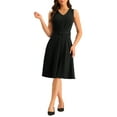 thumbnail image 1 of INSPIRE CHIC Vestido sin mangas para trabajar de mujer, con escote en V, por debajo de la rodilla, con cinturón, estilo A-Line, midi, negro S, 1 of 6