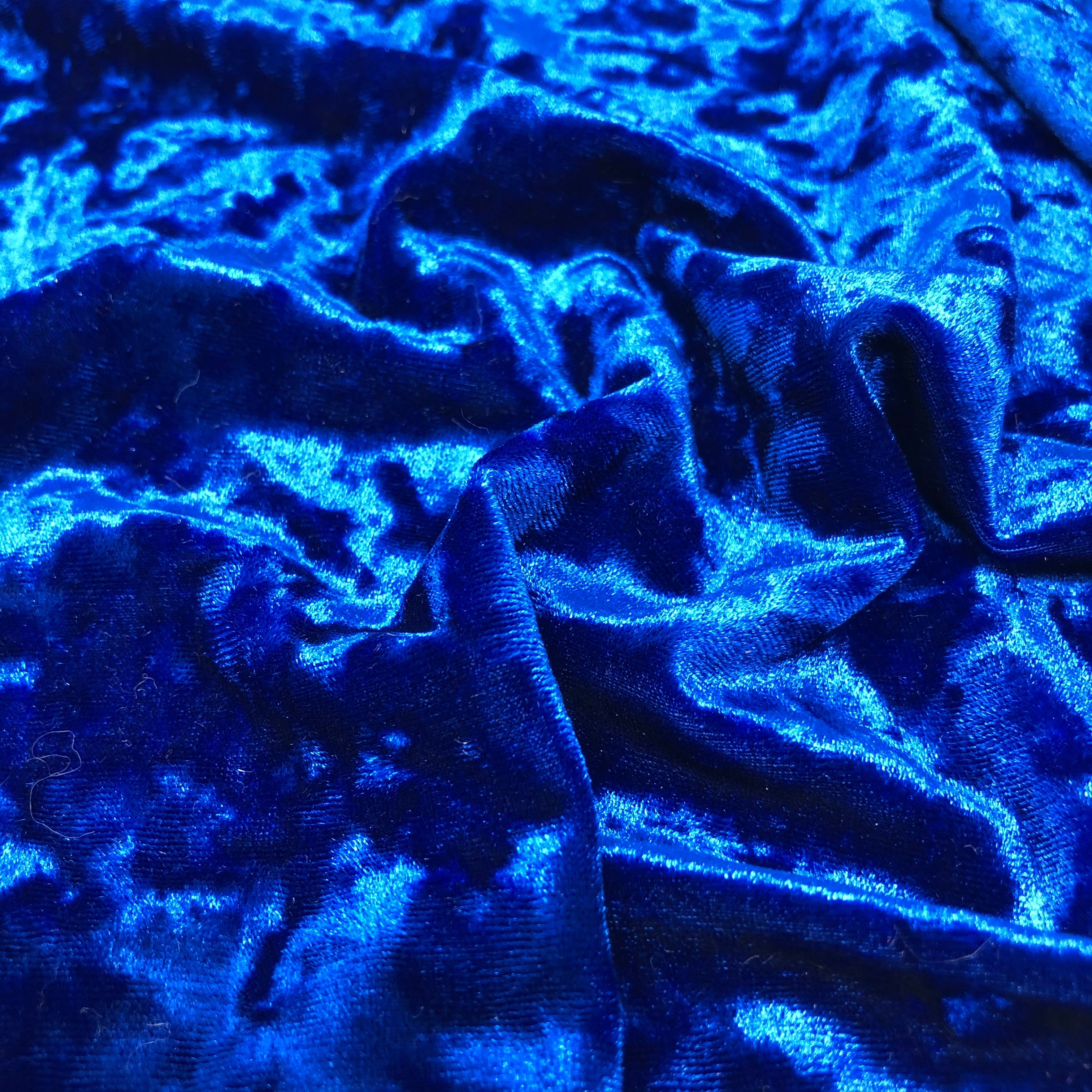 Royal Blue Crushed Velvet Fabric 58'' PRICE PER METER
