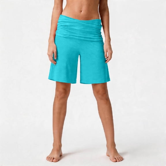 Dwellite Shorts for Women Low Rise Fold Over Short Wide Leg Yoga Pants Y2K Lounge Palazzo Gauchos Pant Sky Blue L