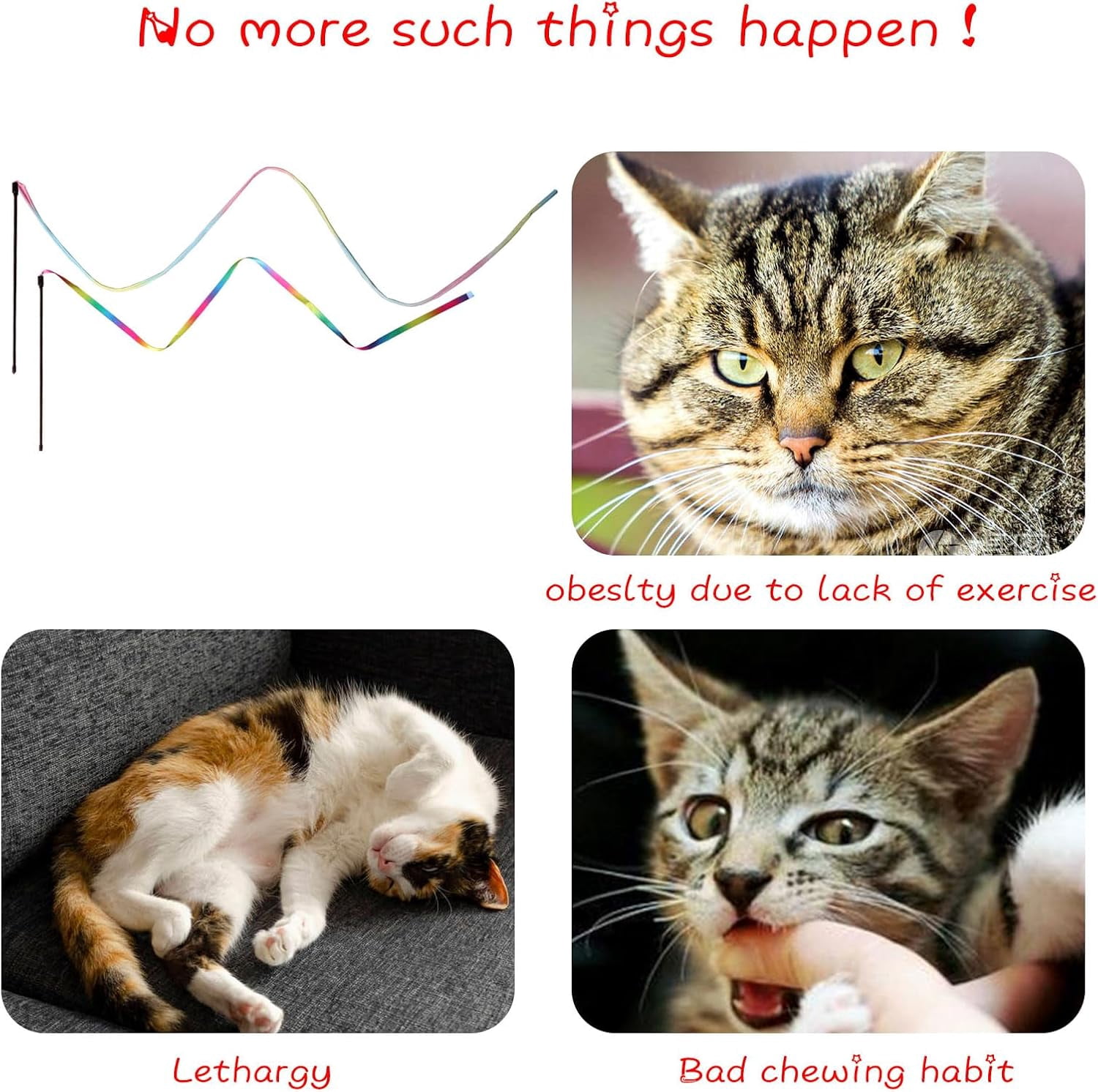 Interactive Cat Wand Toys Interactive Cat Teaser Wand String Ribbon Rainbow Charmer for Cats and Kittens - 20Pcs