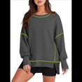 thumbnail image 2 of Sudadera Informal de Cuello Redondo para Mujer, Larga, Talla Grande, , con Costuras en Contraste, para Otoño. Gris Oscuro M, 2 of 8