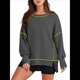 thumbnail image 2 of Sudadera Informal de Cuello Redondo para Mujer, Larga, Talla Grande, , con Costuras en Contraste, para Otoño. Gris Oscuro M, 2 of 8