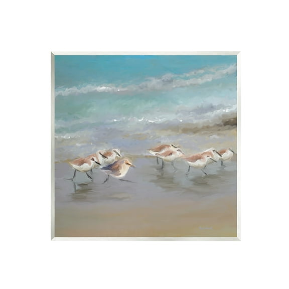 Stupell Coastal Sandpipers Beach Waves Shore Landscape Painting Wall Plaque Unframed Art Print Wall Art