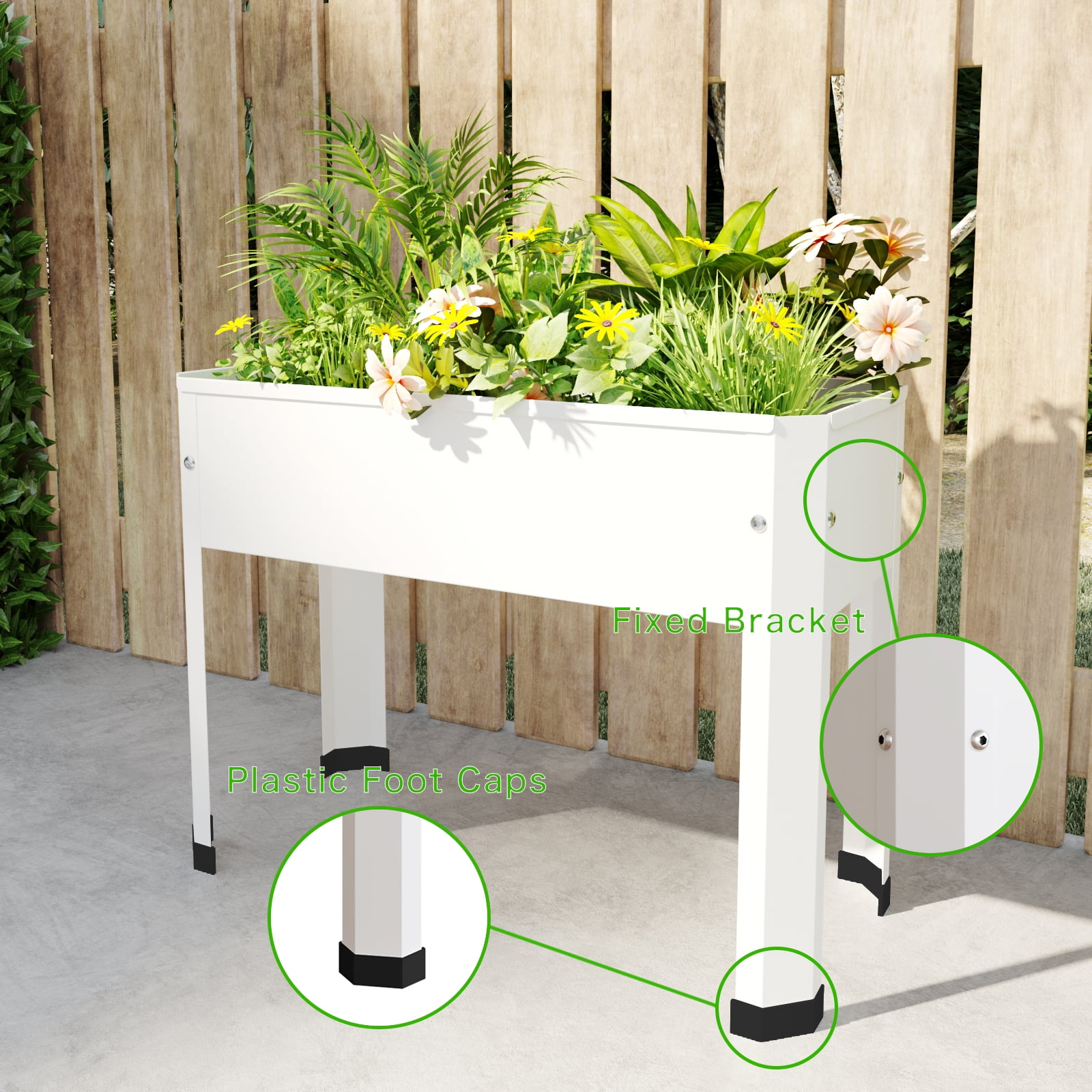 Galvanized Raised Planter Boxes Garden Bed with Legs, Elevated Planter Box, Standing Garden Stand, Vegetables & Flowers Growing Container for Indoor and Outdoor Use 39.3 x 15.7 x 31.4in(White)
