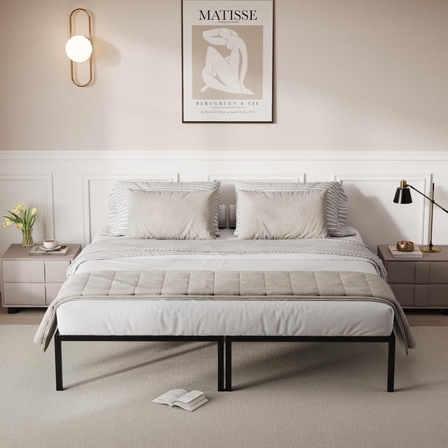 QinaQin Cadre de Lit Plateforme, Rangement sous le Lit, Base de Matelas Renforcée, Aucun Matelas à Ressorts Requis, outil-Free Assembly, Noir, Format de Lit Double Standard