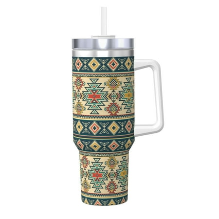 

Salouo Traditional Tribal Aztec1 for 40oz Water Bottle with Handle & Flip Straw - Stainless Steel Vacuum Insulated Tumbler-Reusable Travel Coffee Mug- Gifts for Women & Men
