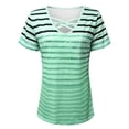 thumbnail image 4 of Karymi Womens Blouses Striped Short Sleeve T‑Shirt, Crisscross Cutout V‑Neck Casual Tee Top, Hollow‑Out Neckline Casual Basic Top, Versatile for Daily Outings Shirts for Women, 4 of 5