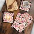 thumbnail image 5 of Pink Beagle and Flower Kitchen Oven Mitt and Pot Holder Sets 4 Pcs for Baking, Cooking and Grilling, Heat Resistant Up To 392 °F, 5 of 7