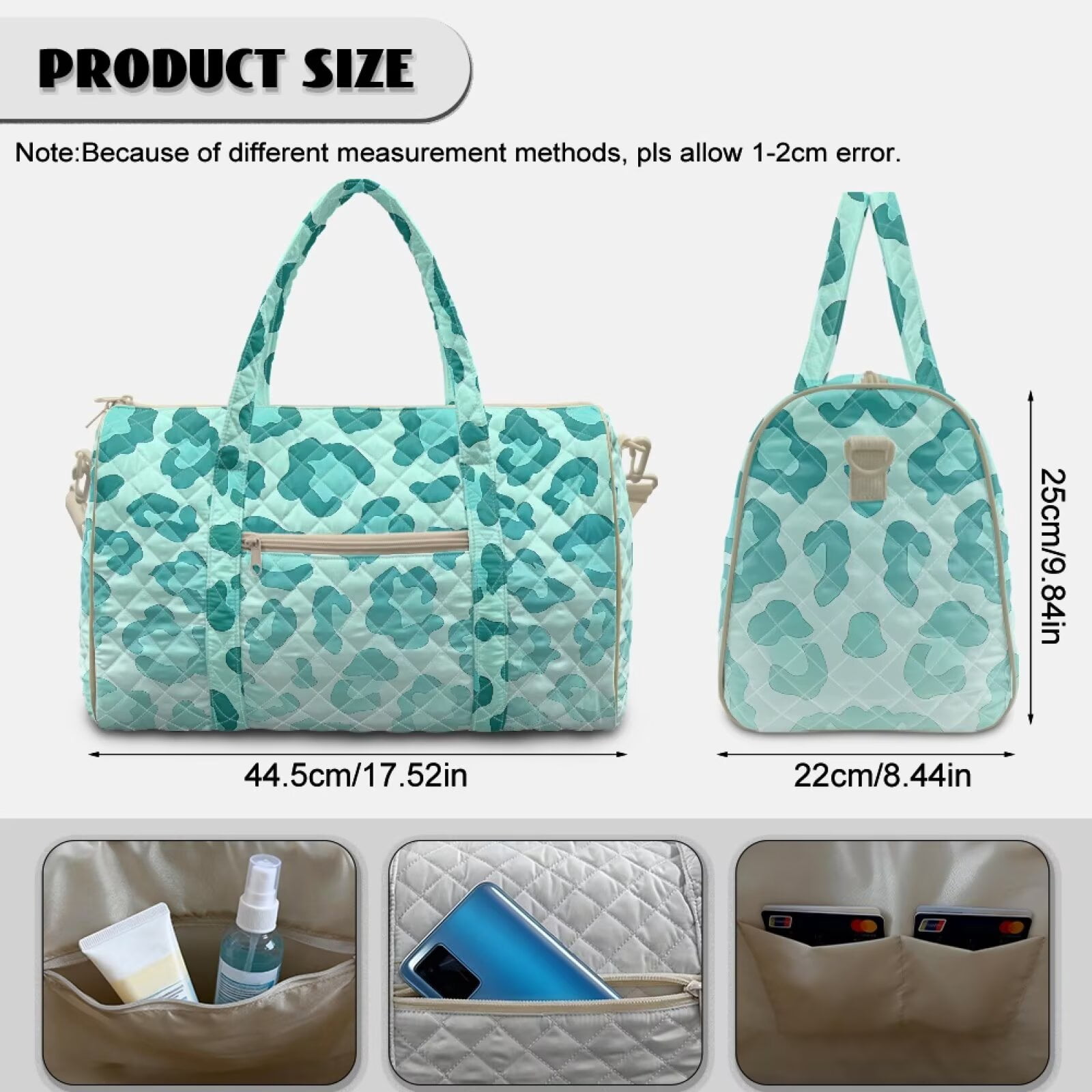 Xixirimido Travel Duffle Bags Quilted Weekender Overnight Bags for Women Men Hospital Bag for Women Labor Delivery Multi-pocket, Teal Leopard