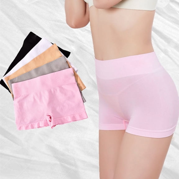 HAJWOH Women Seamless High Waist Ribbed Band Soft Stretch Safety Shorts Tummy Control Flat-cut Underwear for Dresses and Skirts