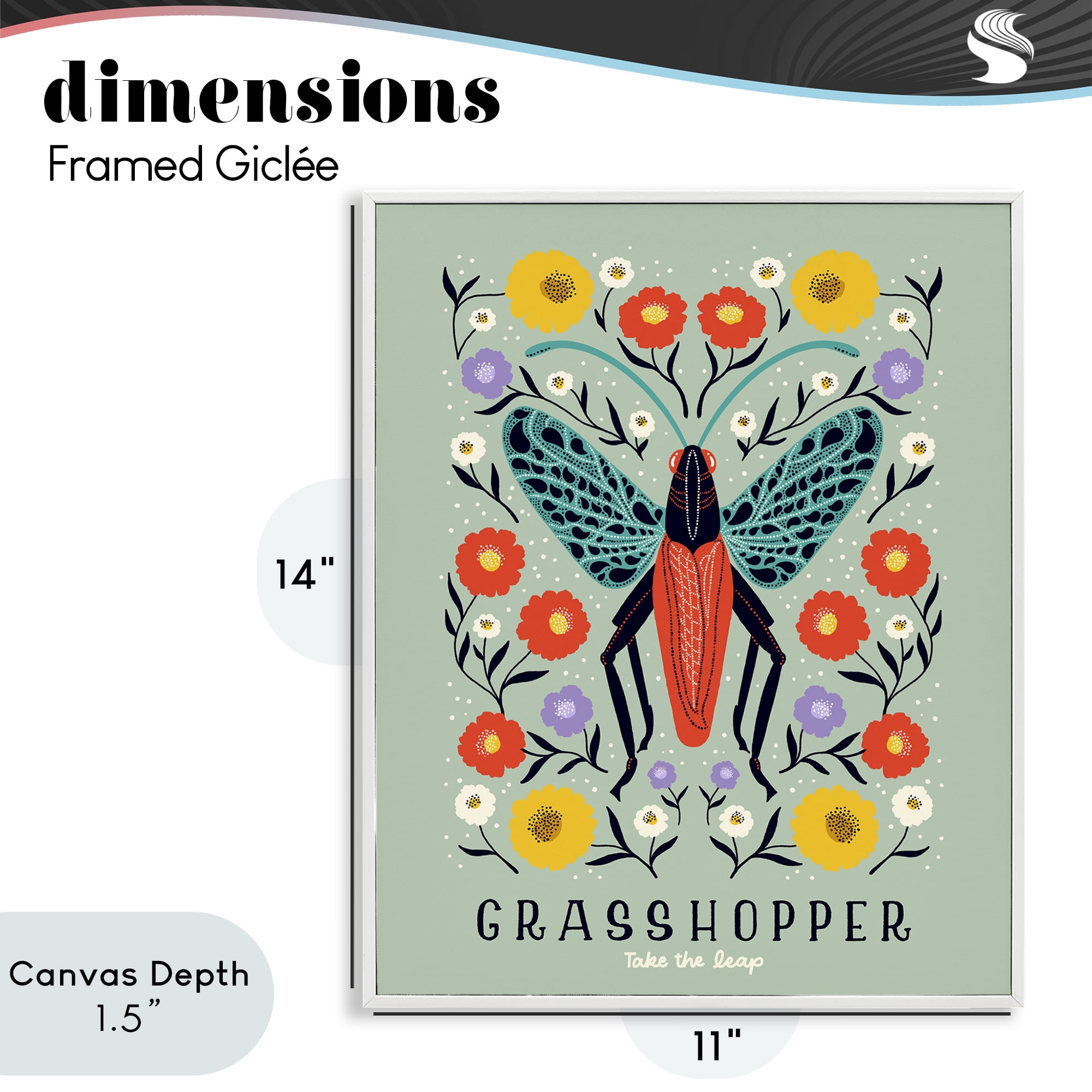 Stupell Industries Symmetrical Grasshopper with Blooms White Framed Giclee Art, design by Indira Prieto | IndySign