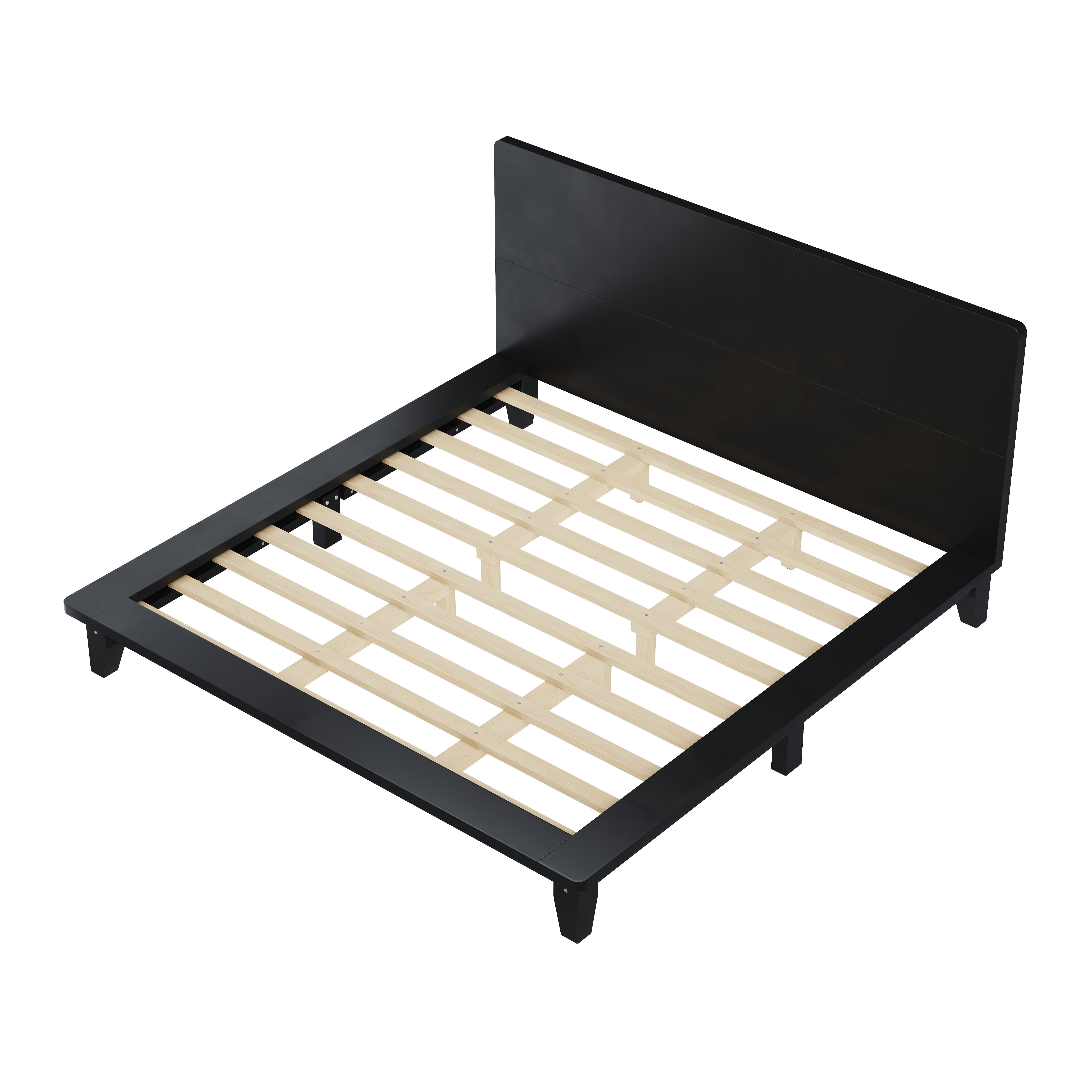 Euroco Wood King Size Platform Bed with Headboard, Black