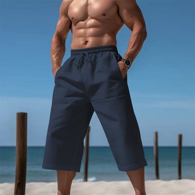 Men Spring And Summer Pant Casual All Solid Color Linen Loose Trouser Fashion Pockets Pant Track Shorts Outdoor Shorts Breathable Shorts for Men Track Shorts Men Mens Casual Shorts with Pockets Push