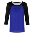 thumbnail image 5 of YYAPAYZB Tops for Women 2024 Summer Basic Crewneck Tee Casual 3/4 Length Sleeve Tops Classic Patchwork Printed Blouse, 5 of 6
