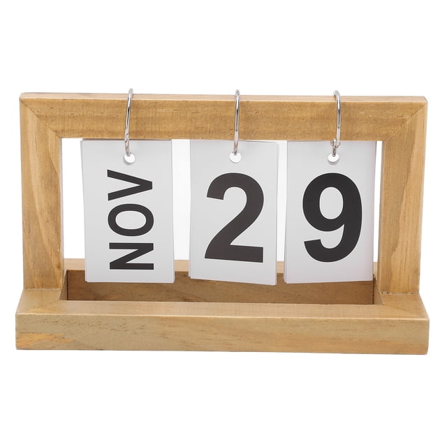 Calendario de escritorio pequeño de madera, con meses y fechas, rotafolios independientes, elegante y práctico para decorar el escritorio.