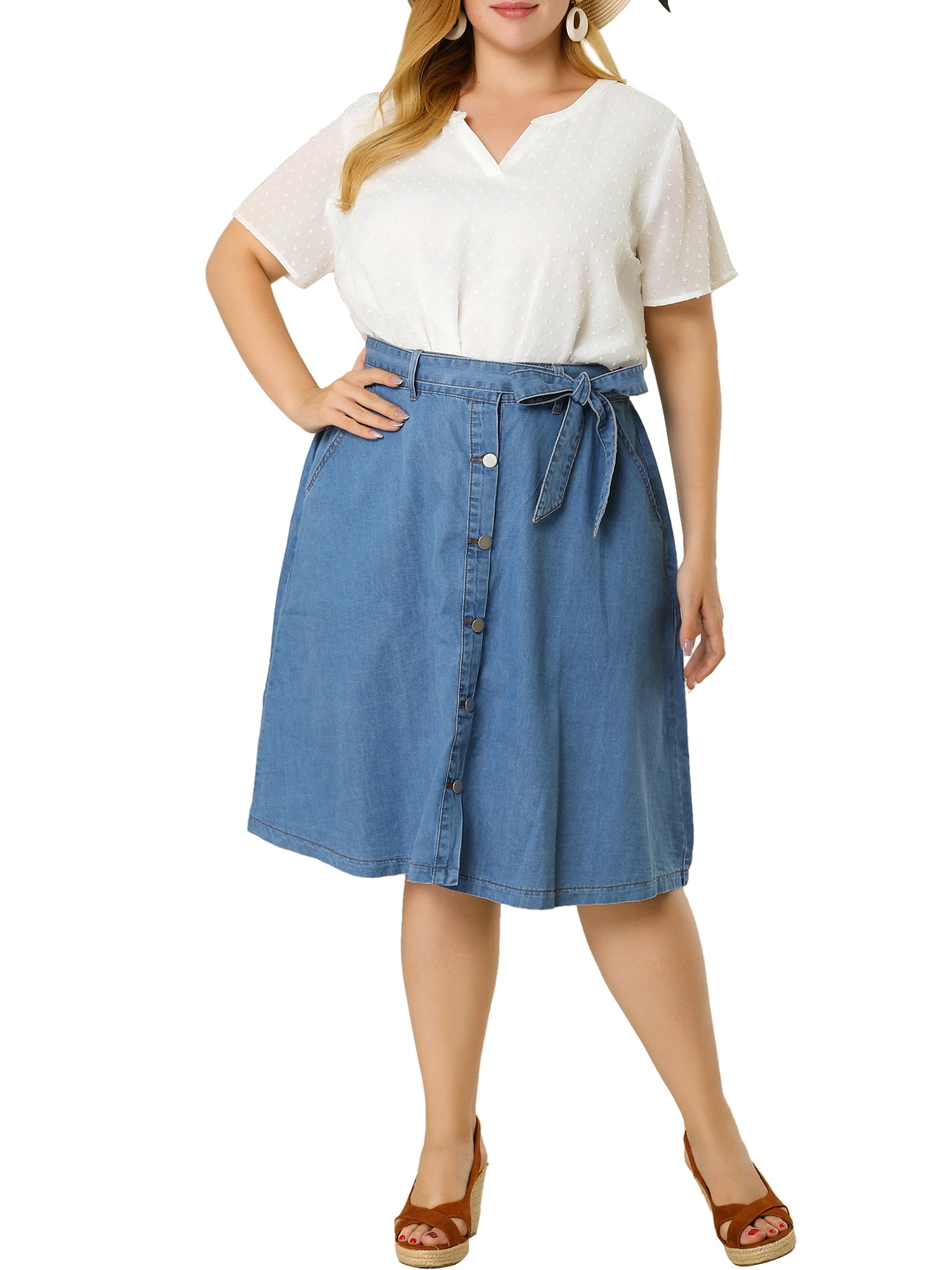 Unique Bargains Women's Plus Size Outfits Fashion Solid Pin Dots V Neck Top 4X White
