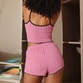thumbnail image 3 of WIZUTIZ Women's Sleepwear Lightweight Leisure 2 Piece Pajamas Set Spaghetti Strap Tank Top&Shorts V-Neck Stretch Elastic Shorts Solid Bow Tie Ribbed Slimming T-shirt Pajamas Set Running Vacation Pink, 3 of 3